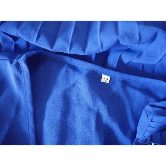 C.CLINE Blue Belted Flutter-Sleeve Pleated A-Line Dress M - Picture 9 of 10